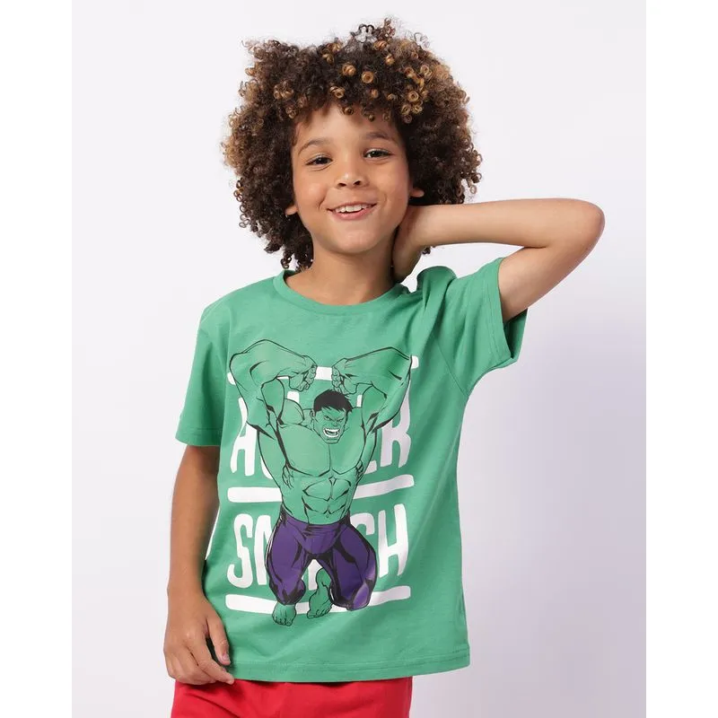 Camiseta Infantil Algodão Marvel Hulk Manga Curta Verde 8