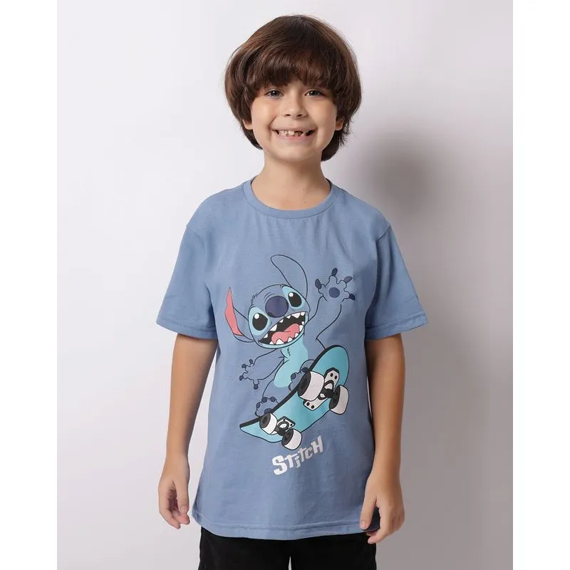 Camiseta Infantil Disney Stitch Manga Curta Azul 6