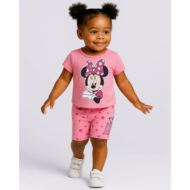 Conjunto Bebê Curto Algodão Minnie Disney Rosa 3