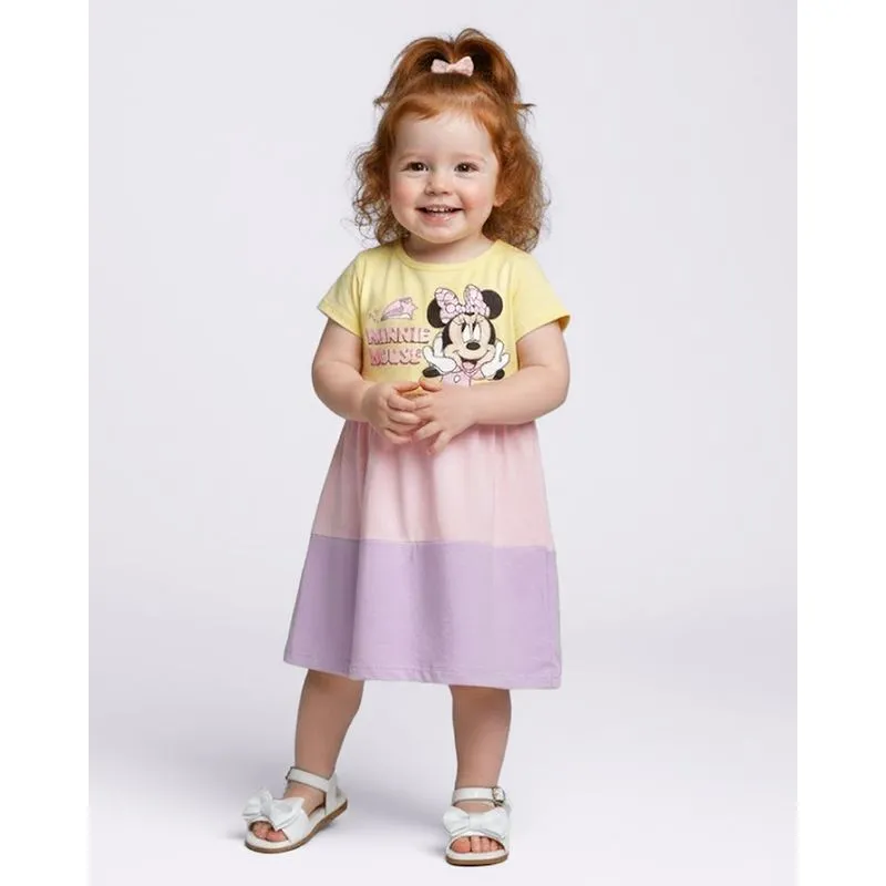 Vestido Bebê Curto Algodão Disney Minnie Amarelo 3