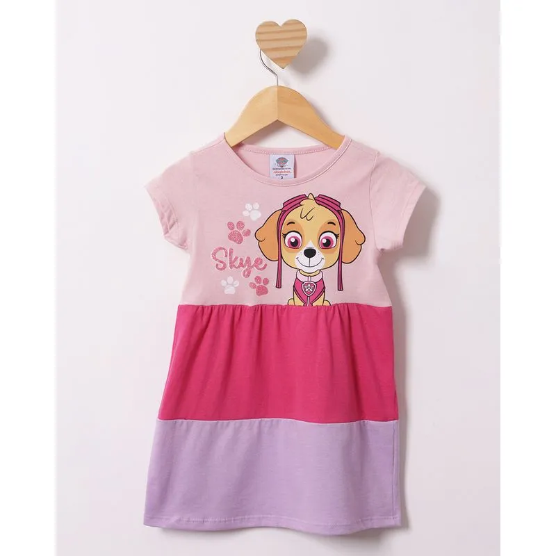 Vestido Bebê Curto Três Marias Patrulha Canina Skye Rosa 2