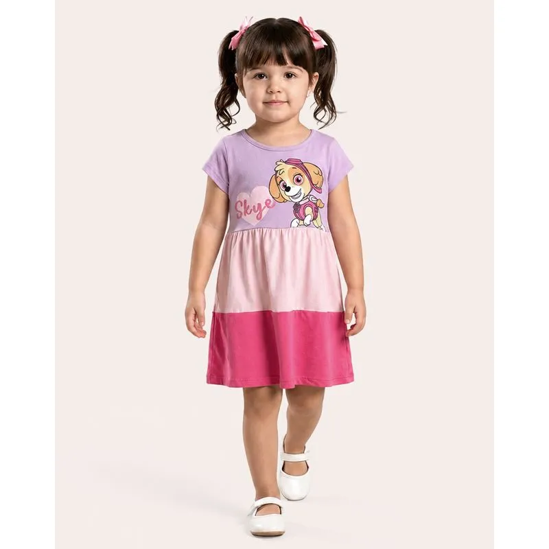 Vestido Bebê Curto Patrulha Canina Skye Manga Curta Lilás 1