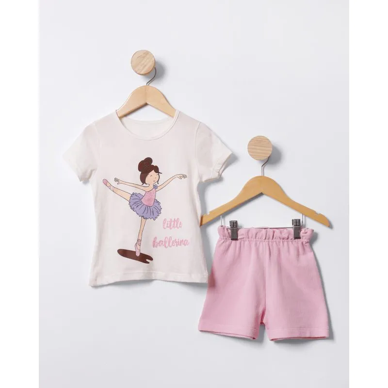 Conjunto Bebê Curto Estampa Bailarina Com Glitter Off White 2