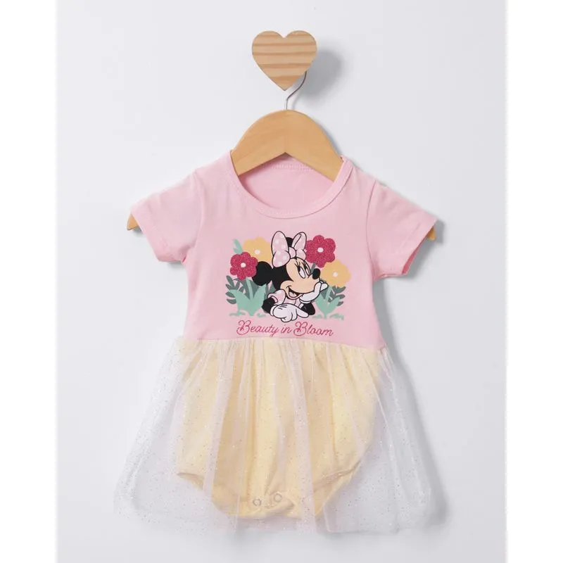 Body Bebê Disney Minnie Sobreposição Saia Tule Rosa P
