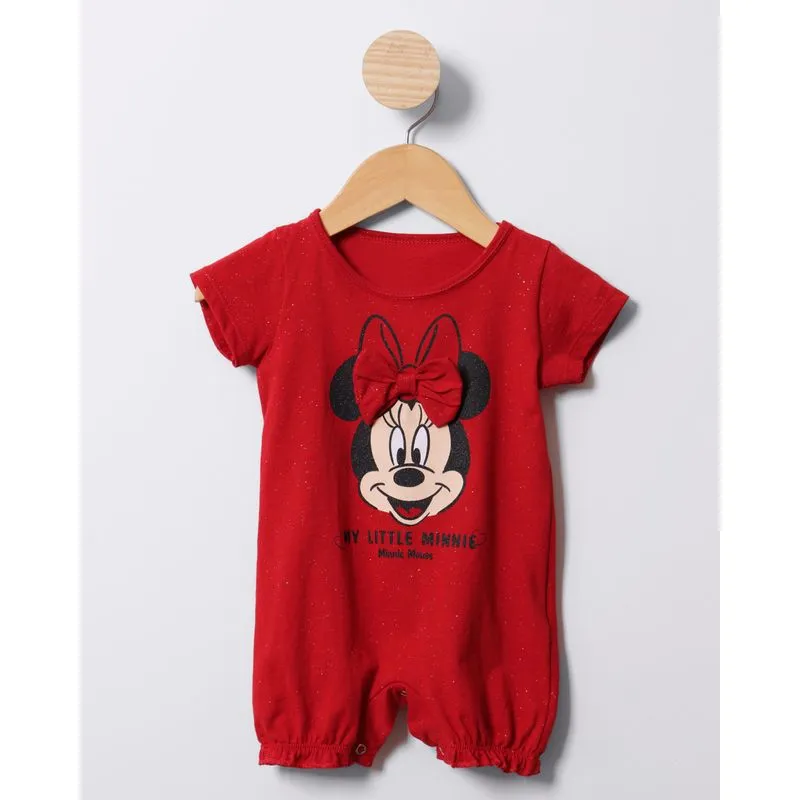 Macaquinho Bebê Disney Estampa Interativa Minnie Com Glitter Vermelho M