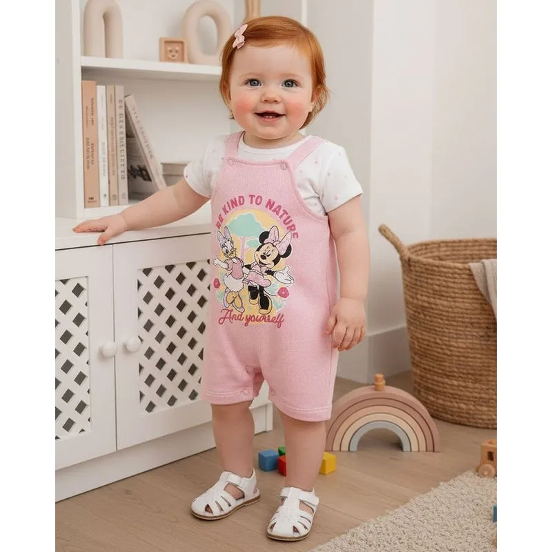 Conjunto Jardineira Bebê Moletinho Disney Minnie e Margarida Rosa G