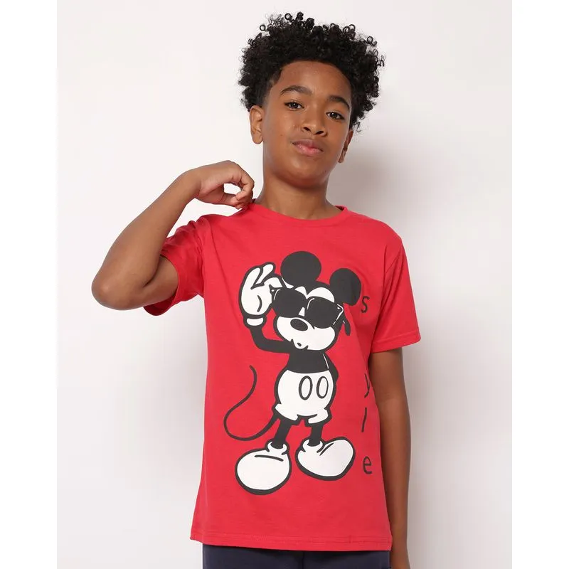Camiseta Juvenil Algodão Disney Mickey Manga Curta Vermelha 14