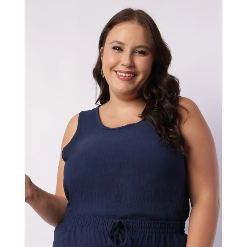 Regata Plus Size Feminina Texturizada Marinho G3