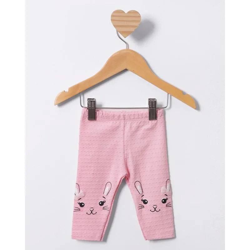 Calça Legging Bebê Poá Estampa Coelhinho Rosa P