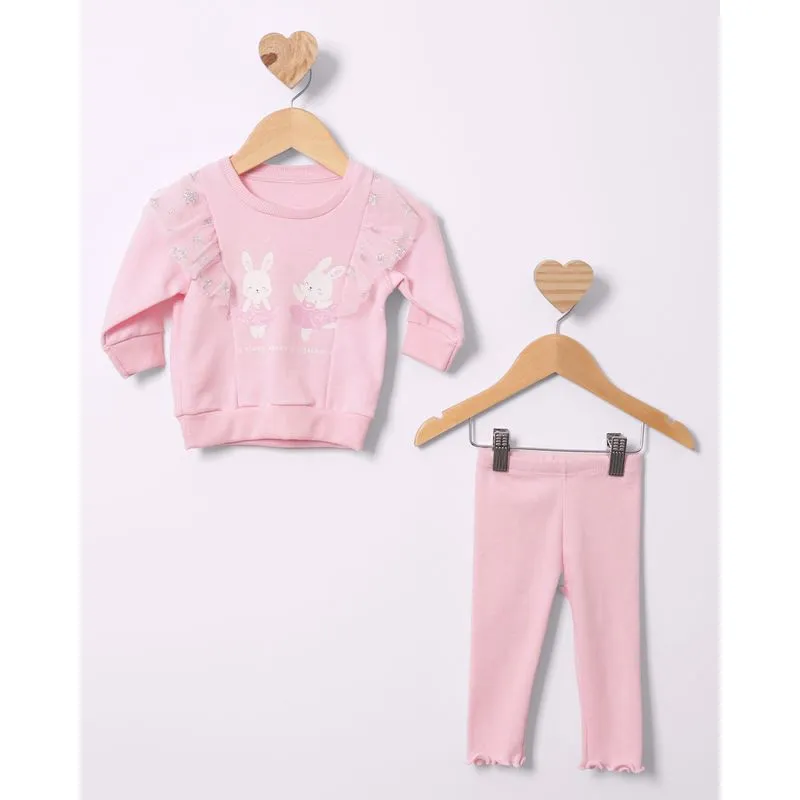 Conjunto Bebê Moletinho Babados Tule Com Glitter Rosa M
