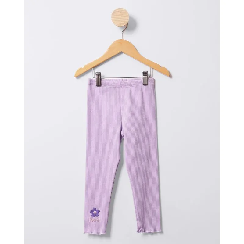 Calça Legging Bebê Canelada Com Bordado Lilás 3