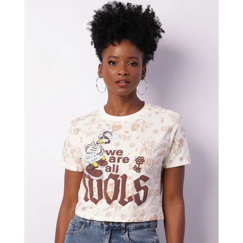 Camiseta Feminina Cropped Disney Margarida Manga Curta Off White P