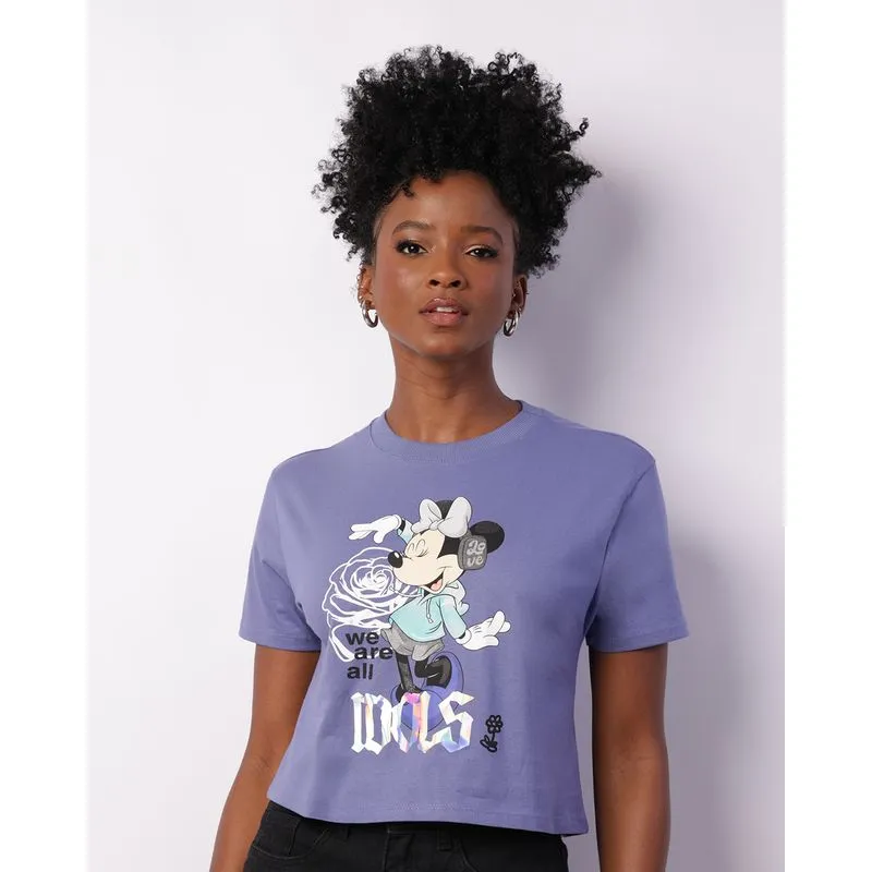 Camiseta Feminina Cropped Disney Minnie Azul G
