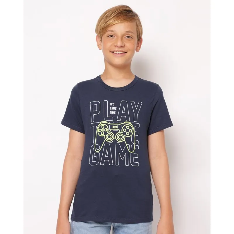 Camiseta Juvenil Algodão Estampa Game Manga Curta Marinho 4