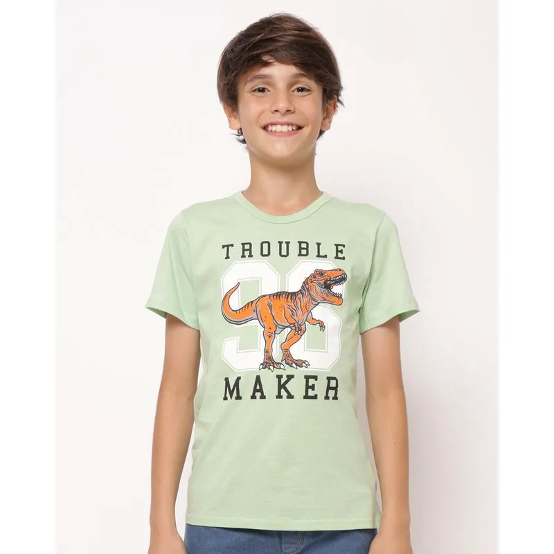 Camiseta Infantil Estampa Dinossauro Manga Curta Verde 14