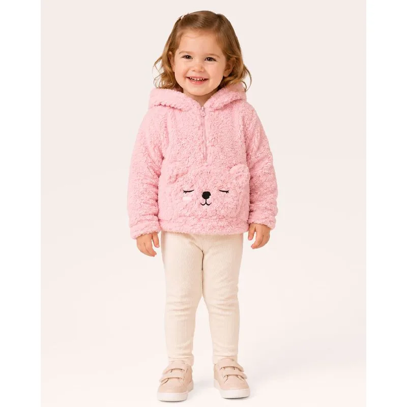 Blusão Bebê Peluciado Com Bolso Interativo Capuz Rosa 3