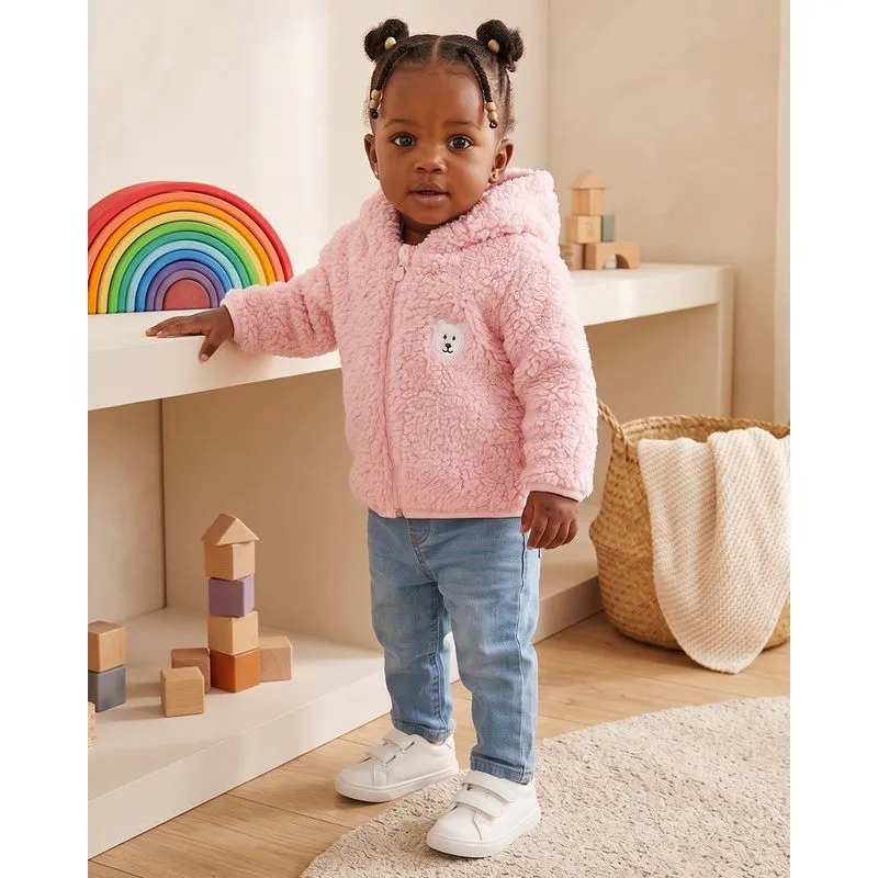 Jaqueta Bebê Sherpa com Bordado Ursinho Rosa M