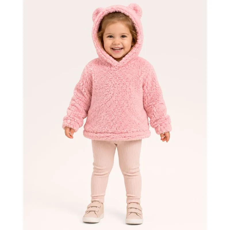 Blusão Bebê Peluciado Com Capuz De Orelhinha Rosa 1