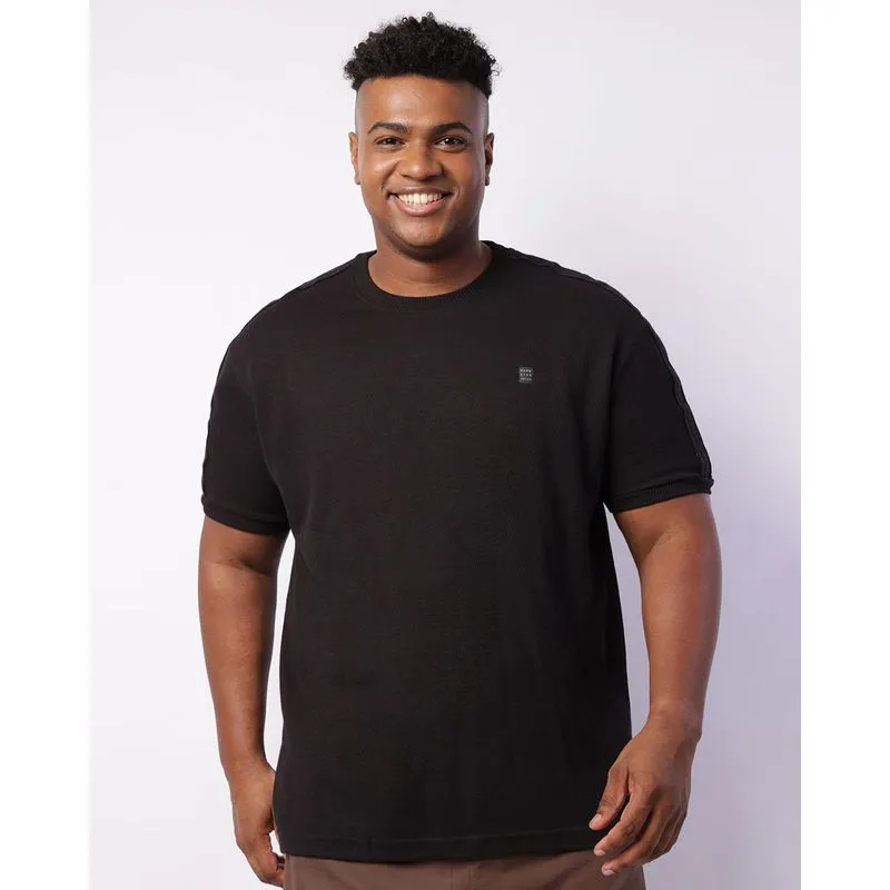 Camiseta Plus Size Masculina Gangster Texturizada Manga Curta Preta G2