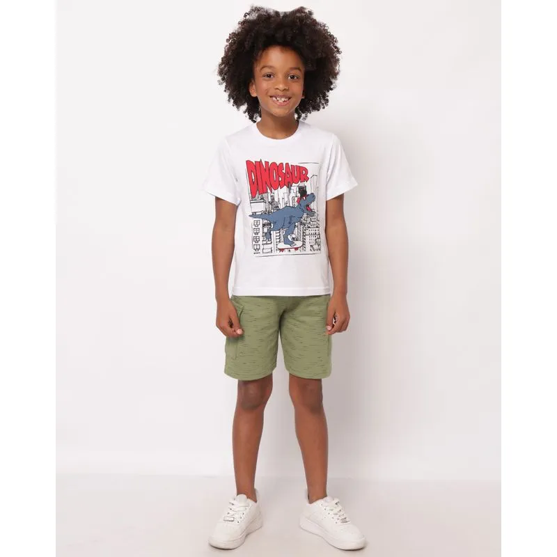 Bermuda Infantil Moletinho Cargo com Bolso Estampada Verde 4