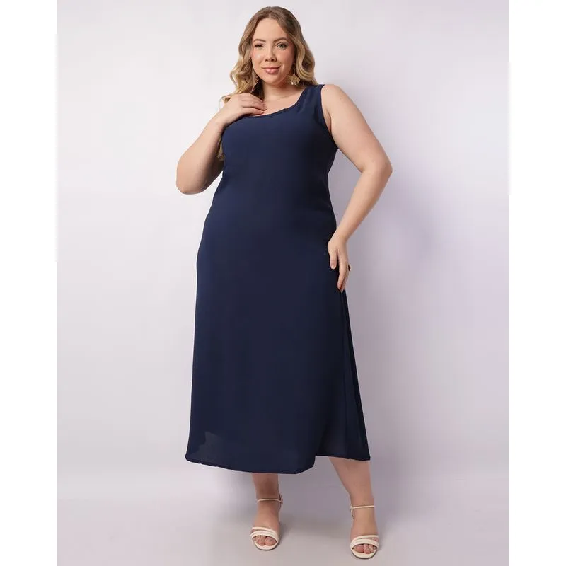 Vestido Plus Size Feminino Midi Texturizado Marinho G1