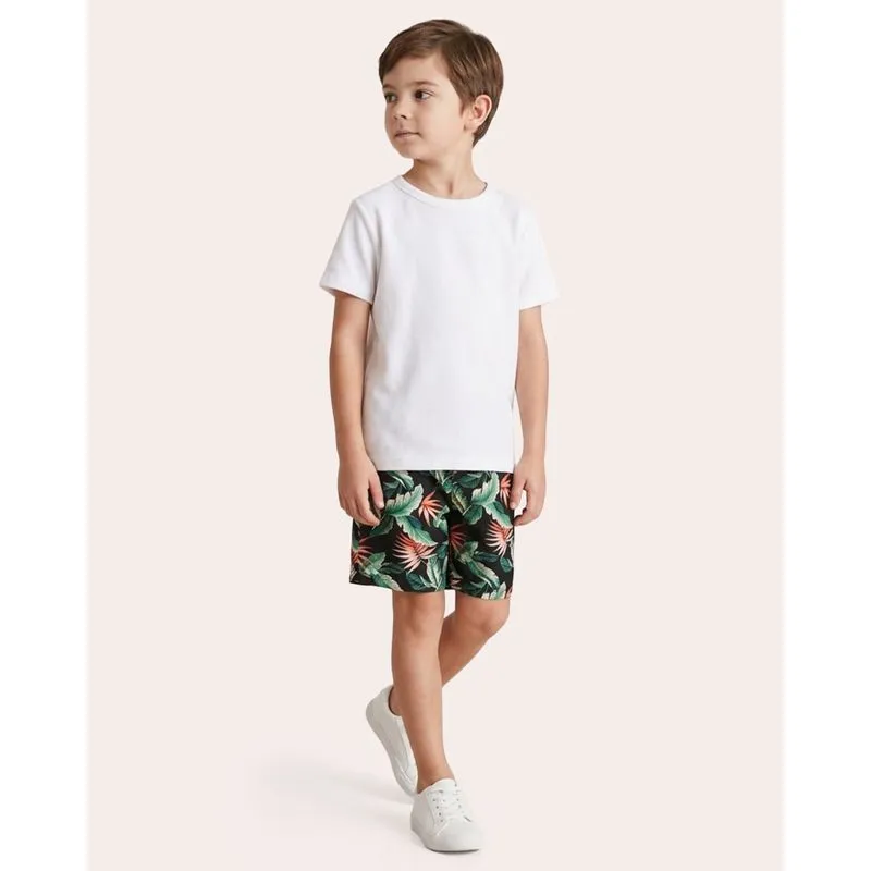 Bermuda Infantil Viscose Estampa Tropical Preta 4