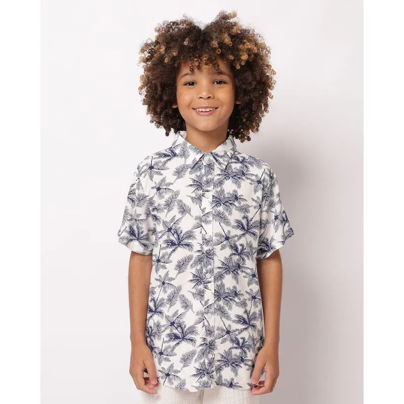Camisa Infantil Viscose Manga Curta Estampada Branca 8