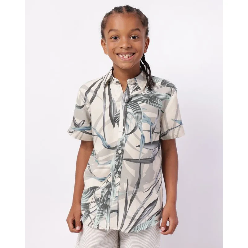Camisa Infantil Viscose Estampada Manga Curta Bege 10