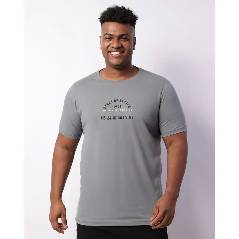 Camiseta Plus Size Masculina Manga Curta Estampa Frontal Cinza G1