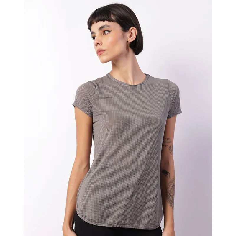 Blusa Fitness Feminina Fitter Manga Curta Cinza GG