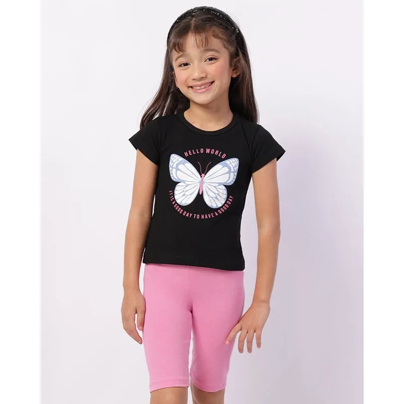 Conjunto Infantil Curto Algodão Estampa Borboleta Preto 8