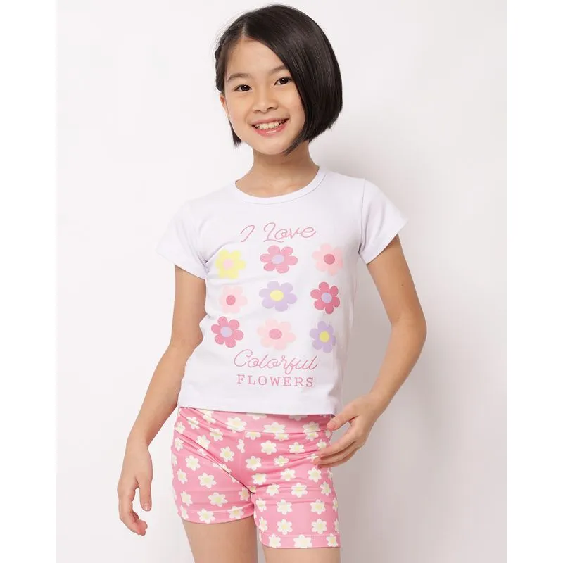 Conjunto Infantil Curto com Estampa Florzinhas Branco 6