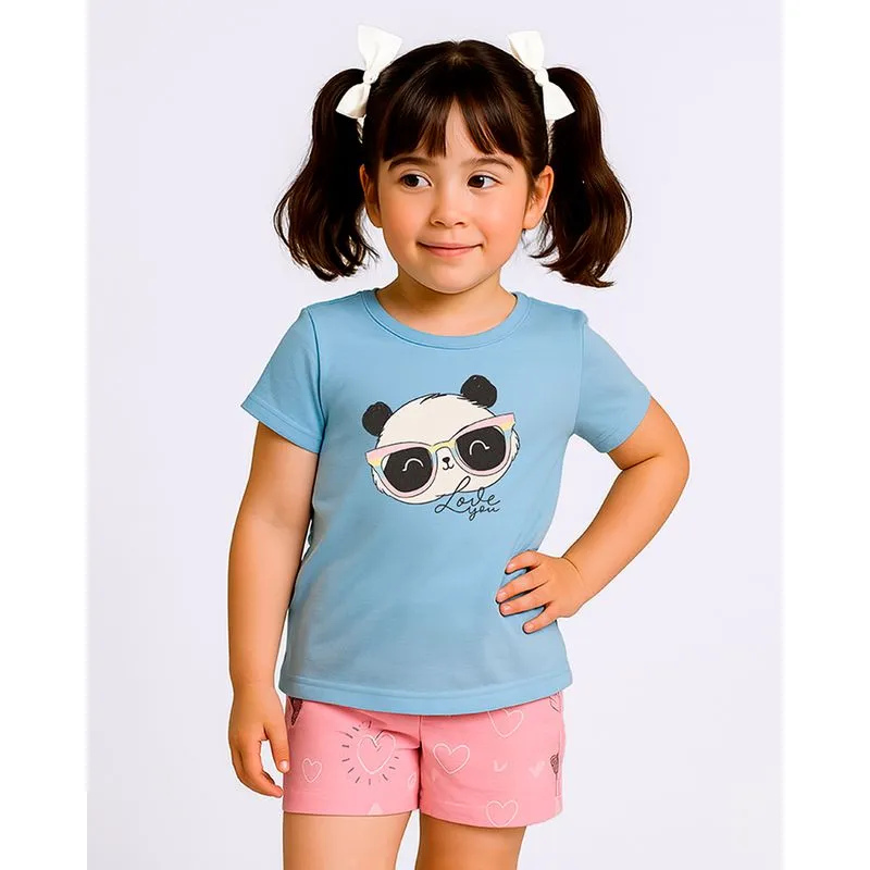 Conjunto Infantil Curto Estampa Panda Azul 4