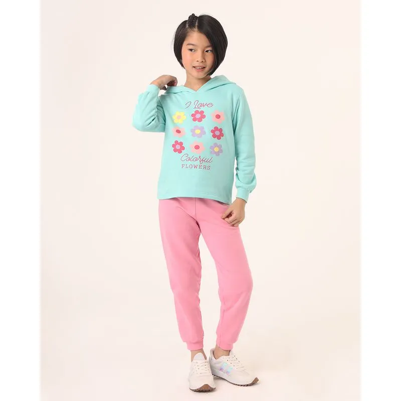 Conjunto Moletom Infantil com Capuz Flores Verde 4