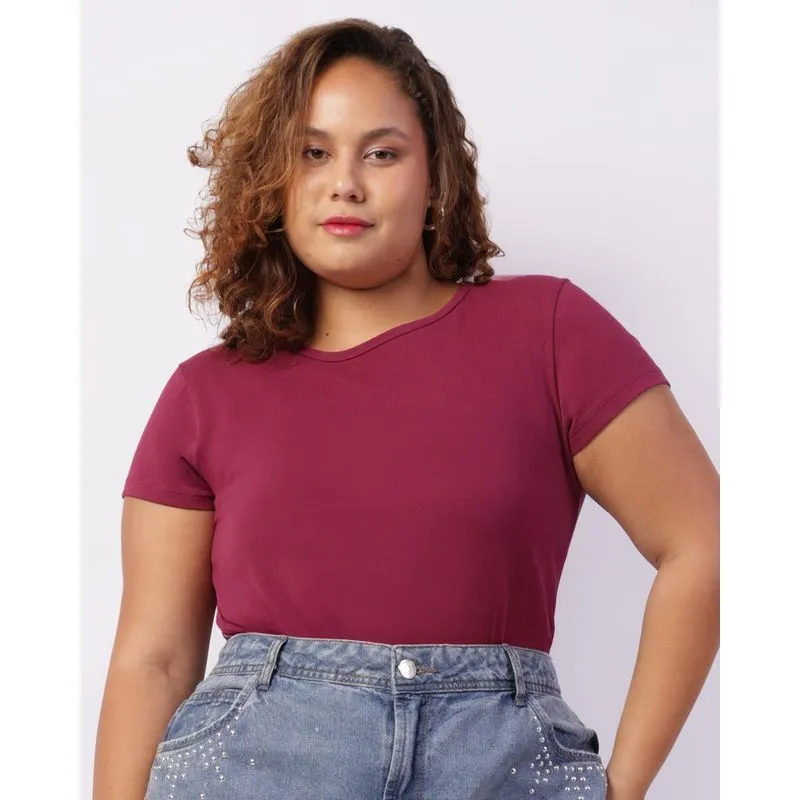 Blusa Plus Size Feminina Manga Curta Roxa G2