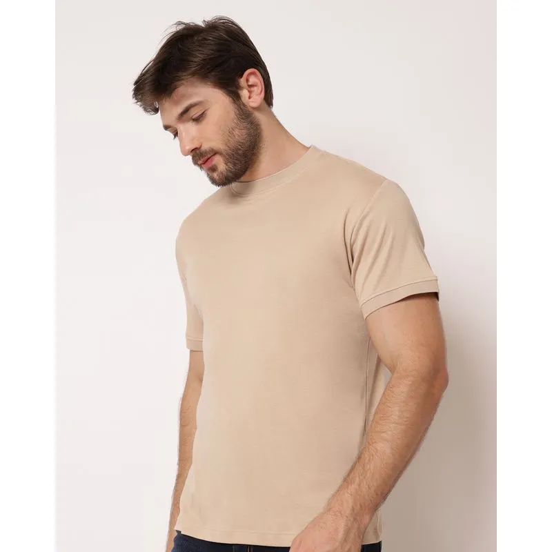Camiseta Masculina Algodão Modal Básica Manga Curta Bege GG