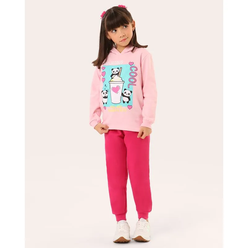 Conjunto Moletom Infantil com Capuz Panda Rosa 4