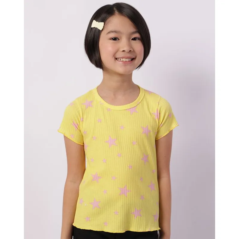 Blusa Infantil Canelada Frufu Estampada Estrelas Amarela 6