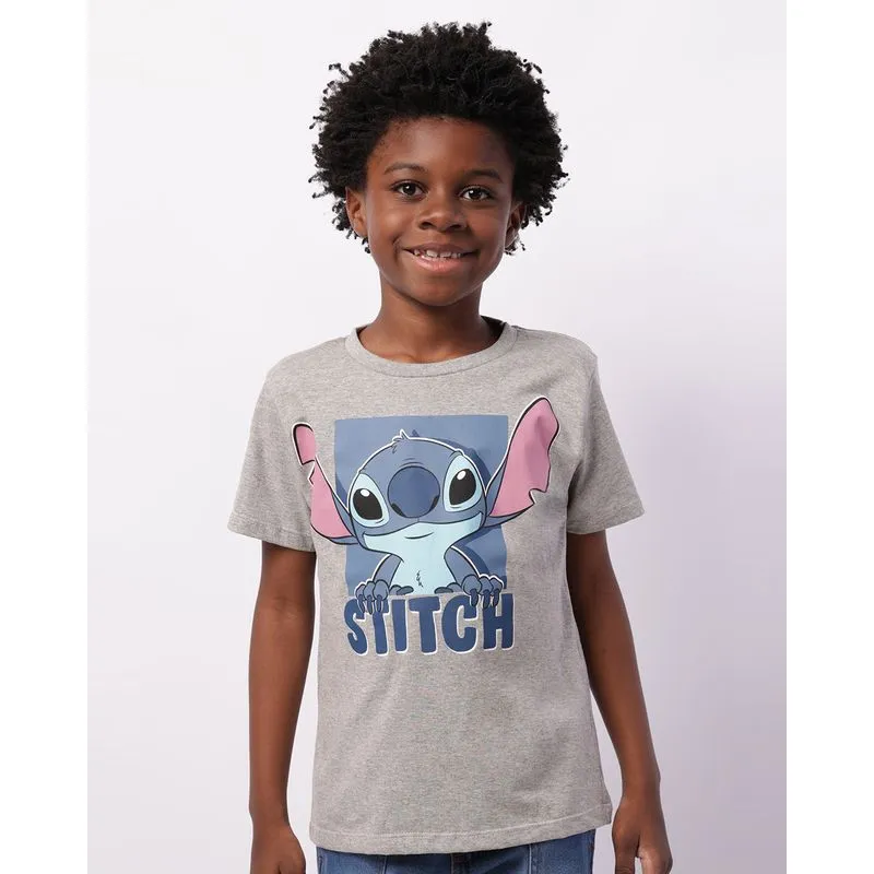 Camiseta Infantil Disney Stitch Manga Curta Cinza 10