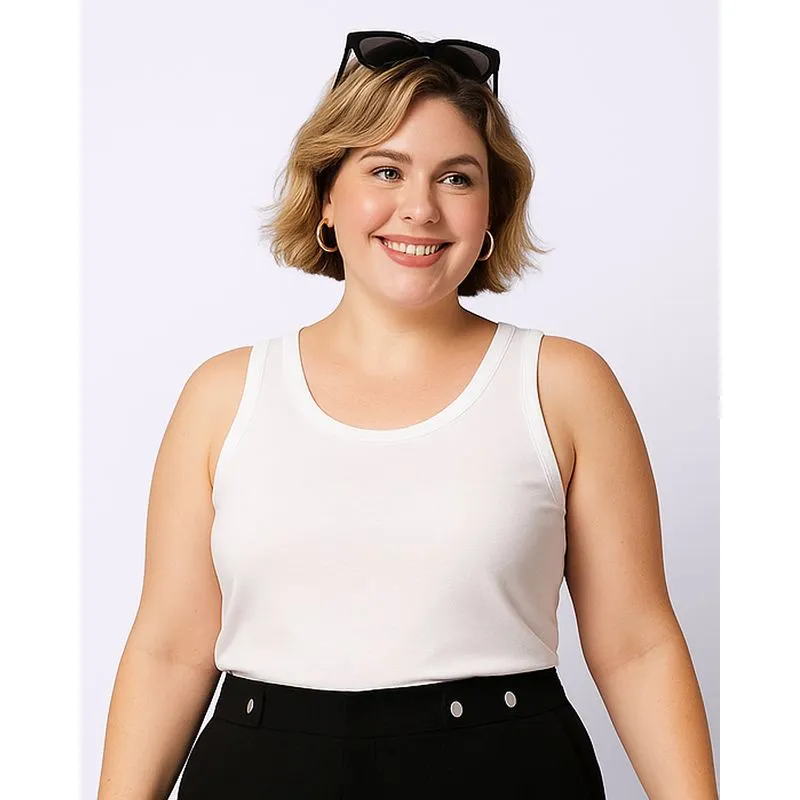 Regata Plus Size Feminina Básica Branca G2