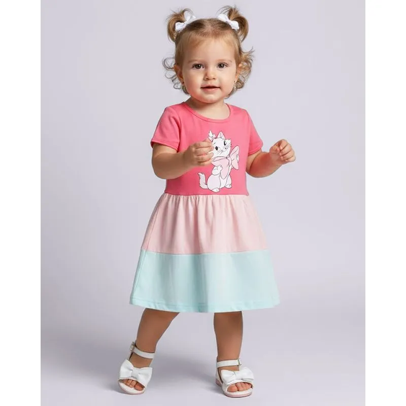 Vestido Bebê Curto Algodão Disney Marie Três Marias Rosa 3