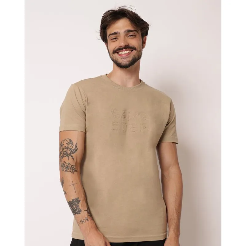 Camiseta Masculina Algodão Gangster com Estampa Bege GG