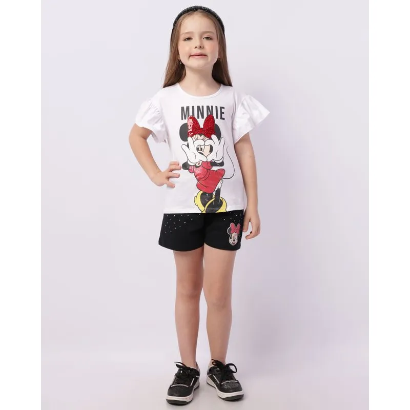Short Infantil Algodão Disney Minnie com Aplicação Preto 10