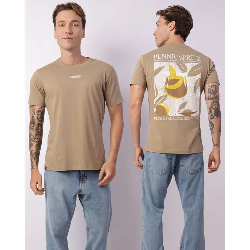 Camiseta Masculina Estampa Frente Costas Bege P
