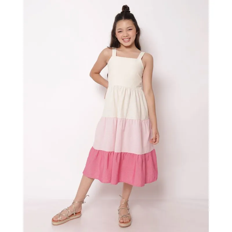 Vestido Juvenil Bicolor Longo com Alças Off White 14