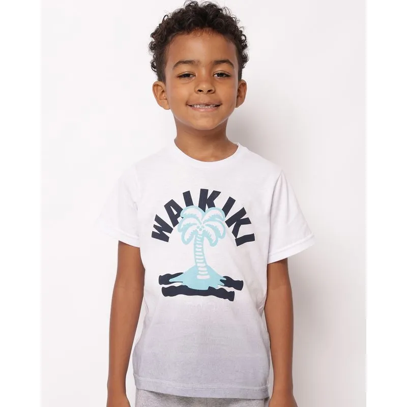 Camiseta Infantil Algodão Estampa Coqueiro Manga Curta Branca 4