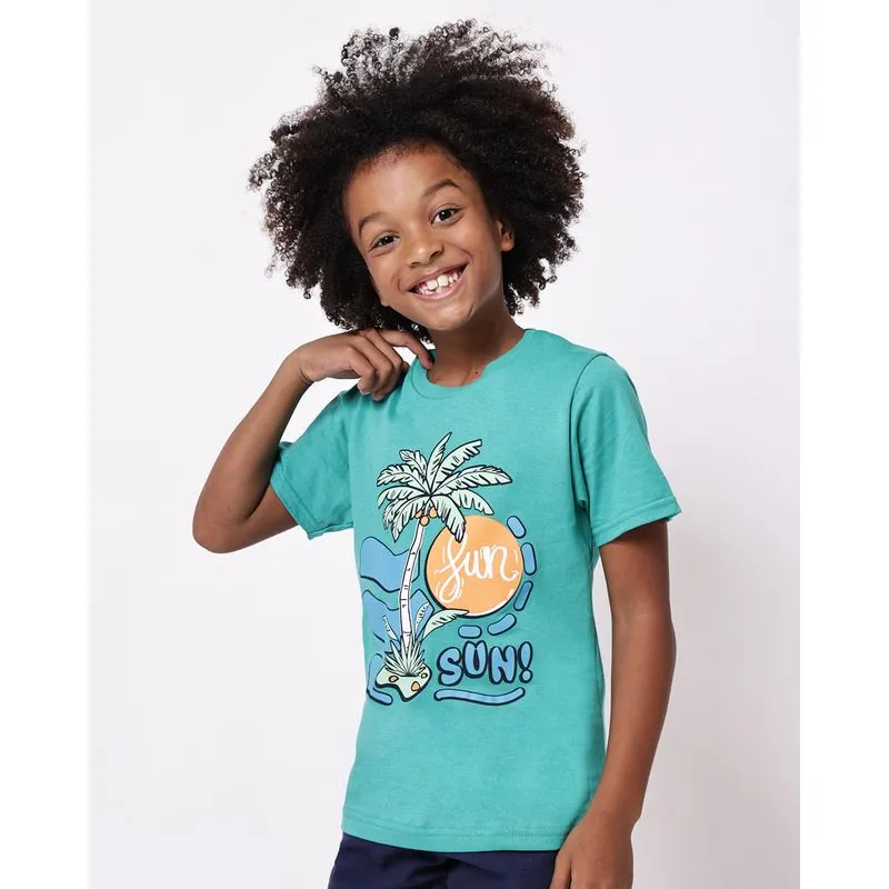 Camiseta Infantil Algodão Estampa Tropical Verde 4