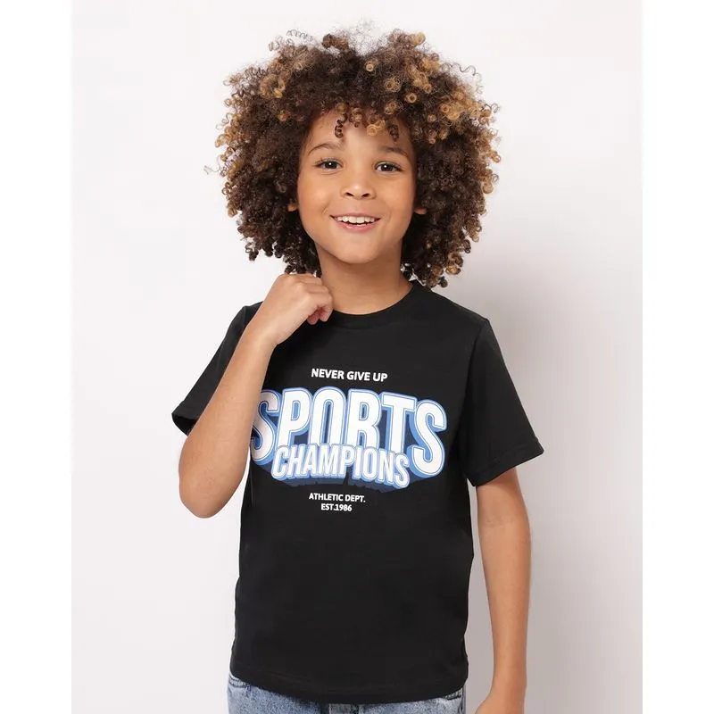 Camiseta Infantil Algodão Estampa Sports Manga Curta Preta 8