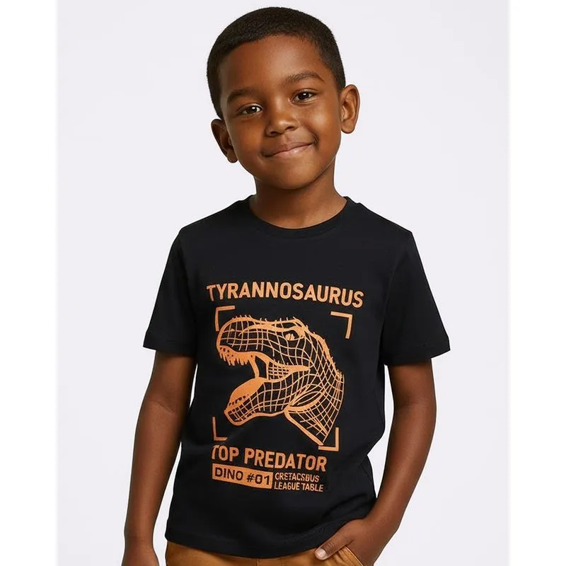 Camiseta Infantil Algodão Estampada Dinossauro Preto 10
