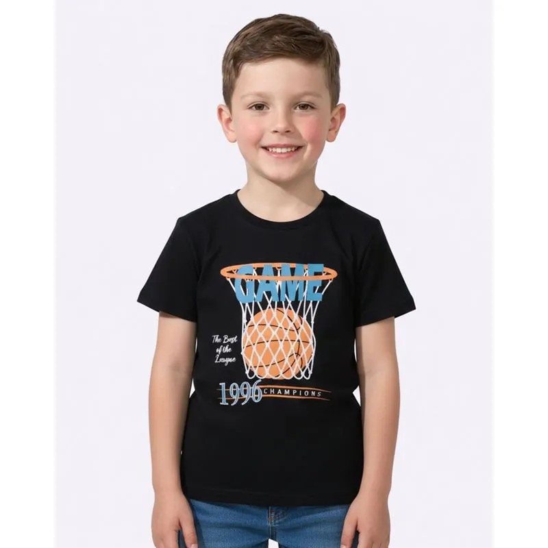 Camiseta Infantil Algodão Estampa Basquete Preto 6